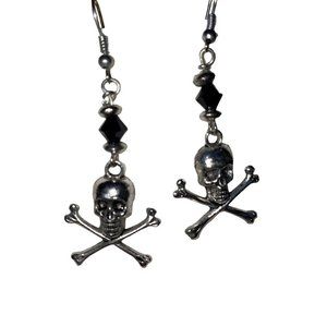 Pirate Earrings silver with black bi-cone faceted bead